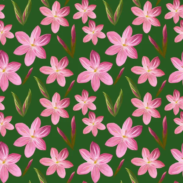 Floral Seamless Pattern Made Flowers Acrilic Painting Pink Flower Buds — Stock Photo, Image