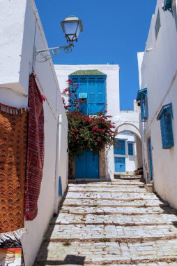 Yaz aylarında Tunus mavi ve beyaz kasaba