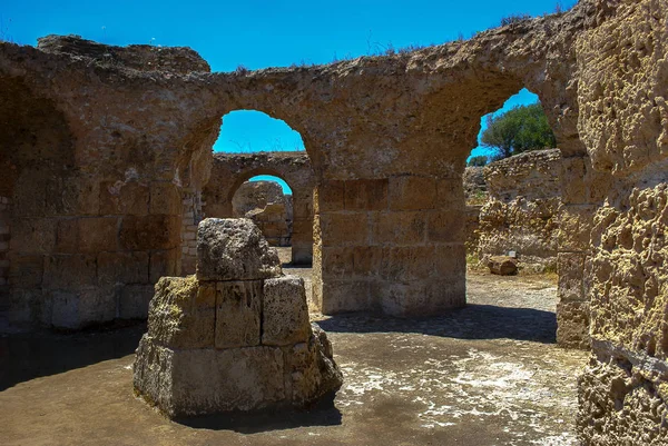 Mavi gökyüzü arka planda parlak yaz güneşi Tunus Carthage