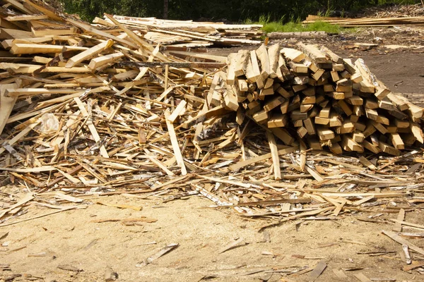 Scier les arbres en petits barres. transformation des arbres. exploitation forestière pour l'hiver . — Photo