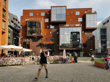 Tallinn, Estonya - 08.2019. Estonya Başkentinde Modern Mimari. İş Merkezi Gökdelen. Kesklinn Ilçesi