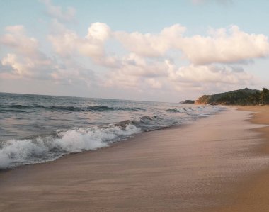 Sayulita plajında palmiye ağaçları ile günbatımı, Nayarit, Meksika