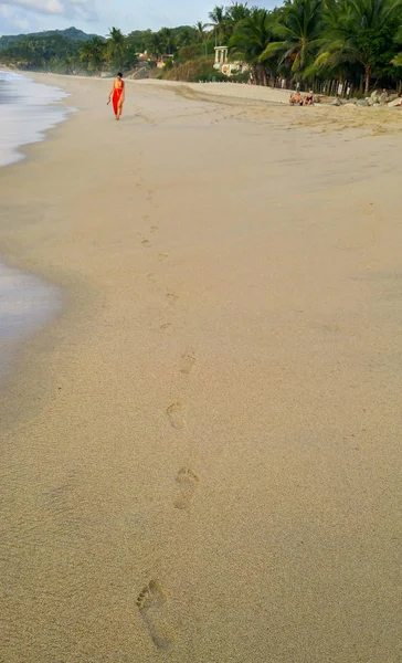 Puesta Sol Con Palmeras Playa Sayulita Nayarit México —  Fotos de Stock