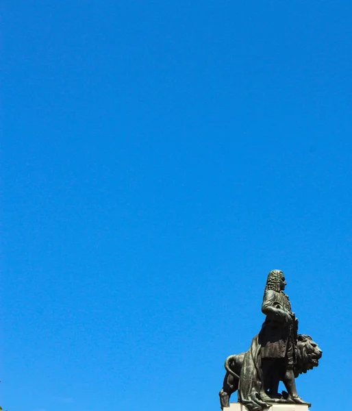 Die Statue Des Marquis Pombal Mit Löwe Lisbon — Stockfoto