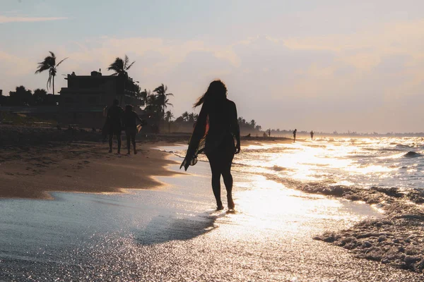 Woman Walking Caribbean Beach Tulum Mexico — 스톡 사진