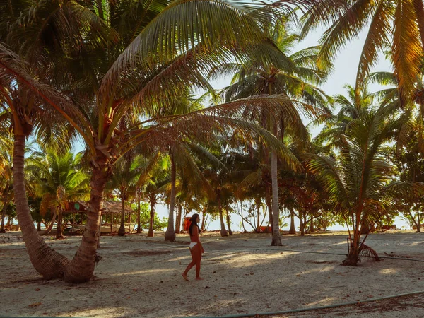 Mulher Andando Torno Selva Palmeira Ilha Onok Balabac Nas Filipinas — Fotografia de Stock