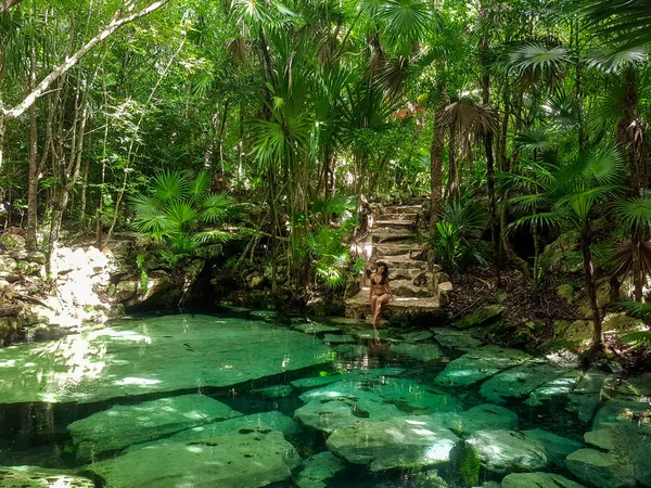 Rejtett Gem Cenote Azul Riviera Maya Yucatan Félsziget — Stock Fotó