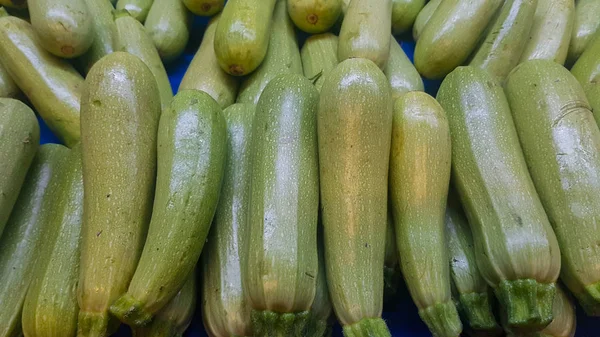 Frischer Langer Grüner Kürbis Gemüsestand — Stockfoto