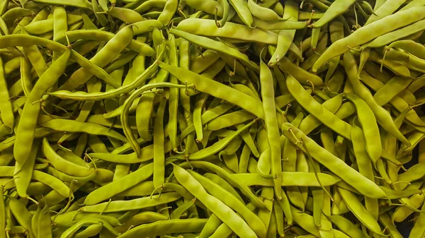 Φρέσκα Πράσινα Φασόλια Στη Βάση Του Καταστήματος Λαχανικών — Φωτογραφία Αρχείου