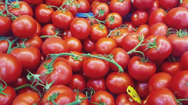 Poco Rosso Pomodori Maturi Freschi Sfondo Mercato Della Frutta Stand — Foto Stock