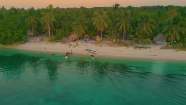 Vista aérea de la costa de la isla de Candaraman cubierta de palmeras en Balabac, Filipinas — Vídeo de stock