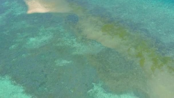 热带岛屿 拥有白色的沙滩和珊瑚礁 菲律宾巴拉巴克的Pink岛 空中海景小船被蔚蓝的海水和珊瑚礁包围 — 图库视频影像