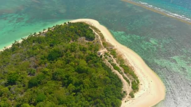 Tropical Island White Sandy Beach Coral Reefs Aerial Seascape Small — Stock Video