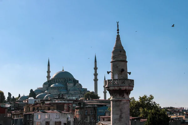 Minarete Cúpula Mesquita Suleymanie Com Fundo Cidade Istambul Turquia — Fotografia de Stock