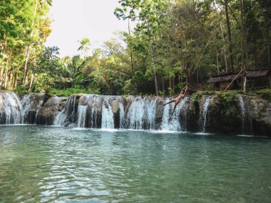 şelaleler havuzda ip ile sallanan kadın, Filipinler Siquijor Adası'nda Cambugahay Falls