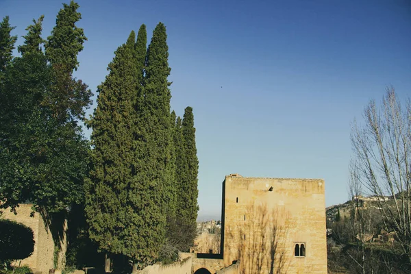 Palacio Alhambra Granada Tiene Hermosos Jardines Árboles España — Foto de Stock