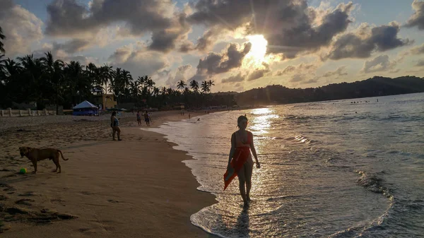 Sayulita Plaża Piękny Zachód Słońca Palmami Sayulita Meksyku — Zdjęcie stockowe