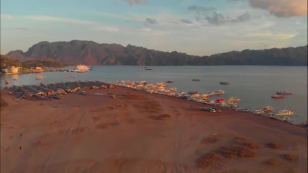 Aerial View Coron Town Cityscape Sea Port Tourist Boats Waiting — Stock Video