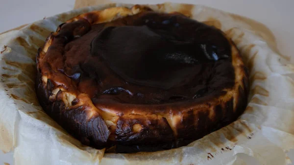 Torta Formaggio Basca Appena Sfornata Gustosa Cheesecake San Sebastian Pronta — Foto Stock