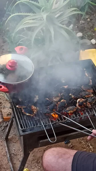 Viande Non Cuite Sur Gril Prête Barbecue — Photo