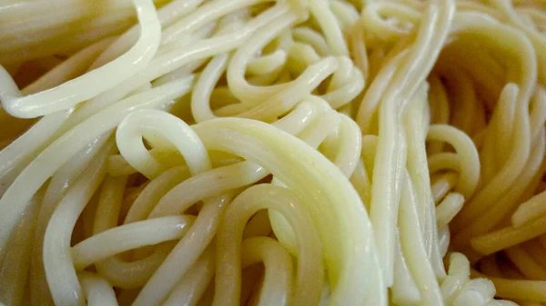 Uma Tigela Grande Com Espaguete Cozido Hora Closeup — Fotografia de Stock