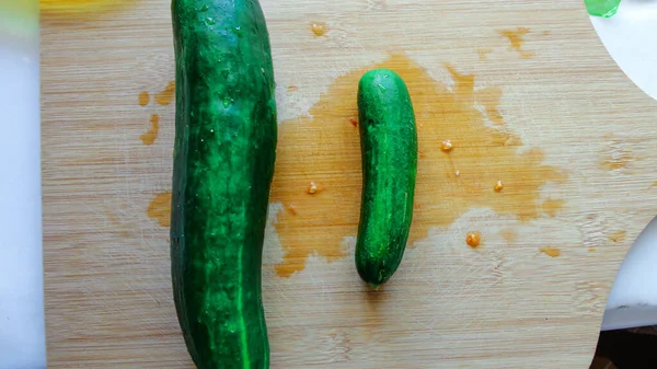 Sliced Natural Organic Green Cucumber Many Pieces Wooden Background — Stock Photo, Image