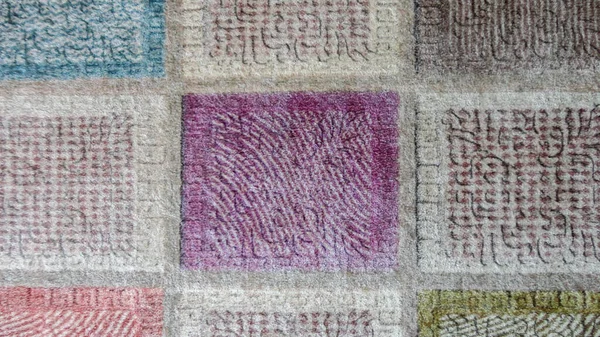 Kolorowe Tkaniny Kwadratowe Tekstury Tła Blisko Góry Widok Góry — Zdjęcie stockowe