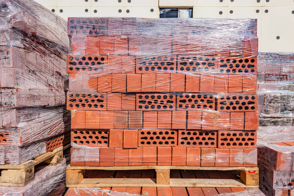 Red bricks on the construction site.