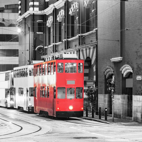 Tramway Traditionnel Sur Rue Ville Soir Hong Kong — Photo