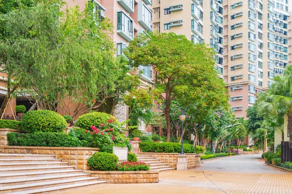 Taş Yol Boyunca Apartmanlar Park Adası Hong Kong — Stok fotoğraf