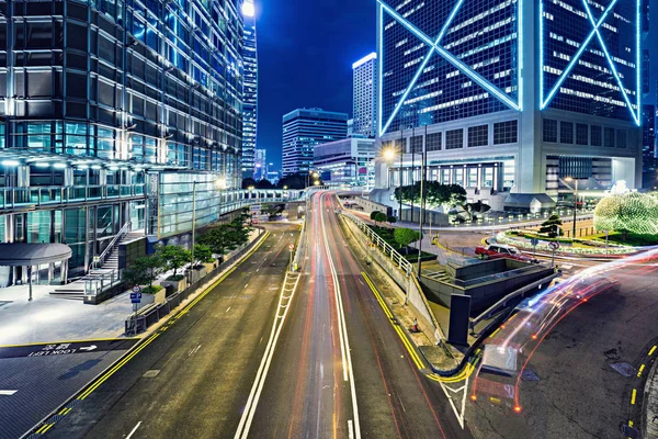 Blick Auf Die Abendlichen Straßen Der Stadt Central District Hongkong — Stockfoto