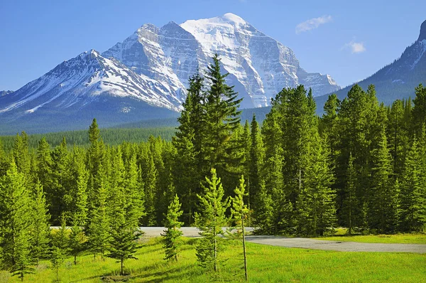 Vistas Montaña Por Estación Tren Lake Louise Parque Nacional Banff —  Fotos de Stock