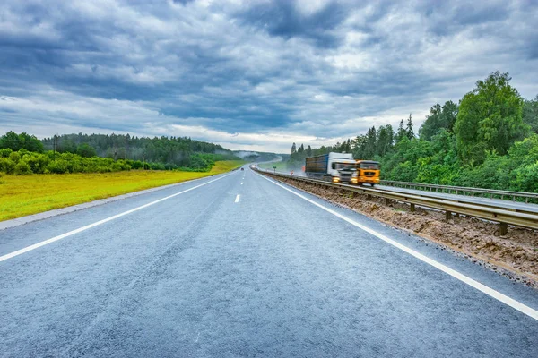 Highway Morning View Cloudy Foggy Wet Time — Stock Photo, Image