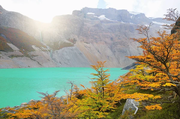 Podzimní Pohled Laguna Del Diablo Los Huemules Parku Argentina — Stock fotografie