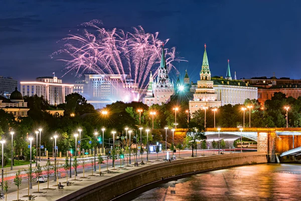 Ohňostroj Nad Středem Města Moskva Rusko — Stock fotografie
