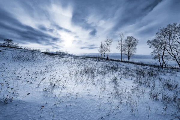 Winterlandschaft Der Hügel Baikalsee Bei Sonnenuntergang Russland — Stockfoto