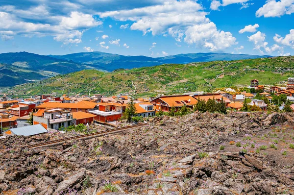 Colinas Lava Pueblo Junto Volcán Etna Sicilia Italia — Foto de Stock