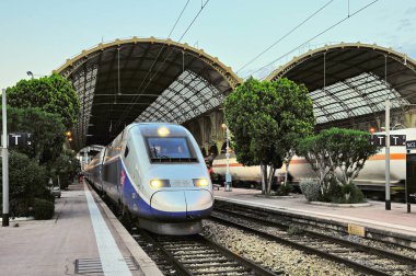 Nice, France - May 23, 2012: Highspeed train TGV stands by the platform before departure. clipart