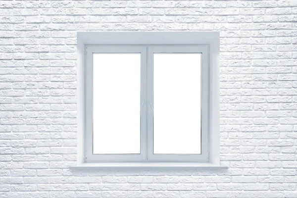 Окно Белом Кирпичном Фоне Стены Внутри Комнаты — стоковое фото