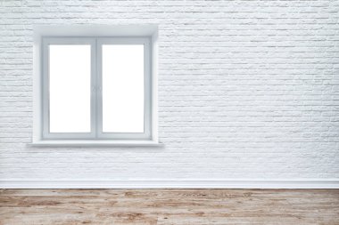 Beyaz tuğla duvar ve tahta zemin.