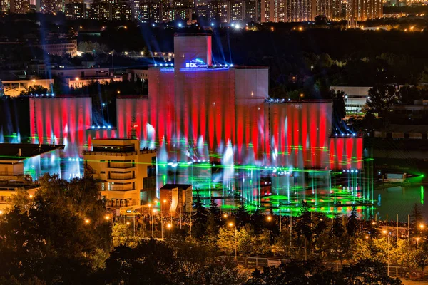 Moscow Russia September 2018 Decorations Fountains Grebnoy Channel Illuminated Free — Stock Photo, Image