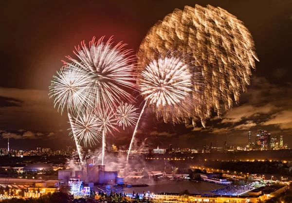Moszkva Oroszország Szeptember 2018 Színes Tűzijáték Ingyen Nyissa Meg Levegő — Stock Fotó