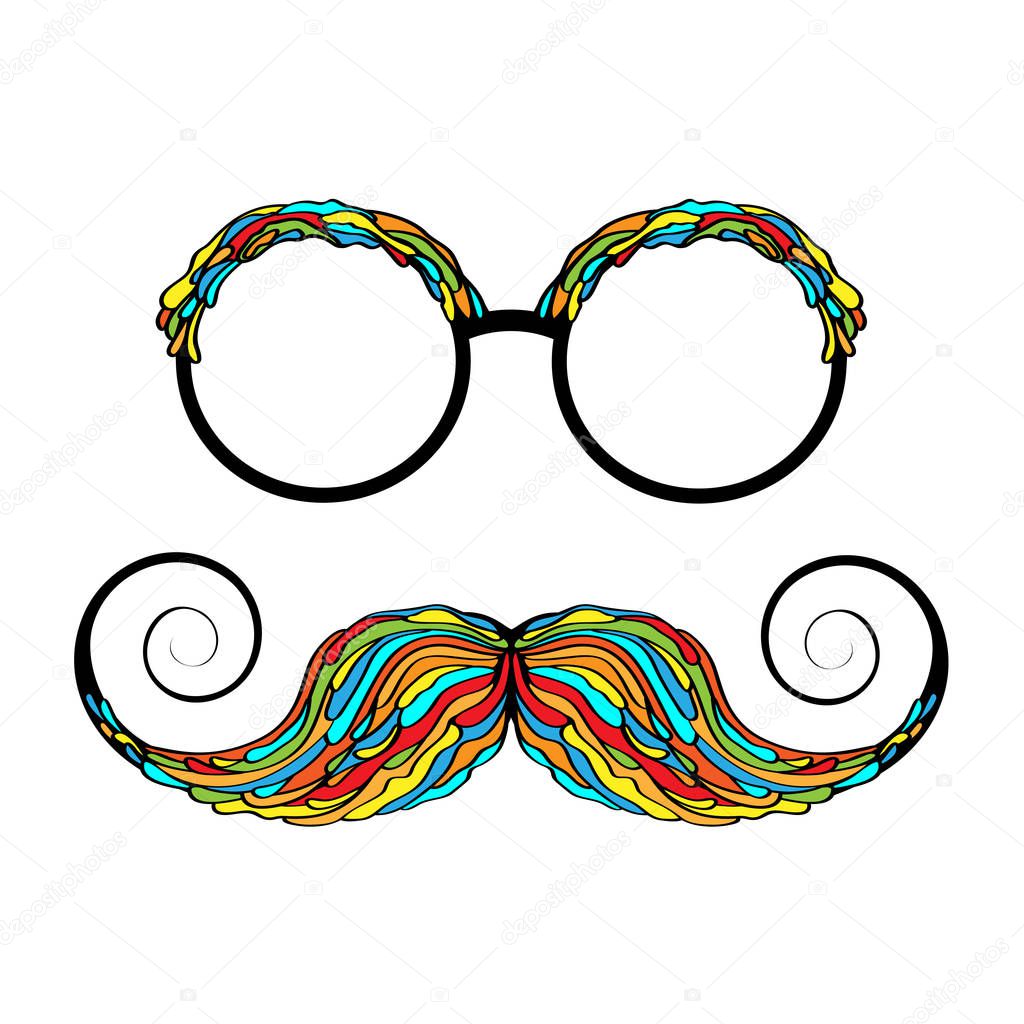 Man glass and mustache colorful image. Vector illustration,.