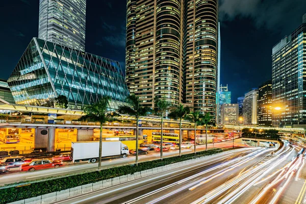 Utsikt Över Kvällens Stadsgator Centrala Distriktet Hongkong — Stockfoto