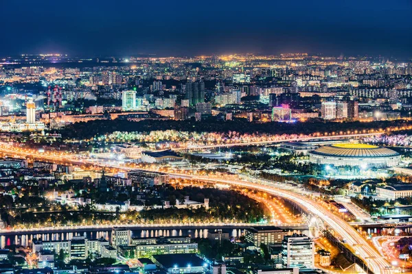 Widok Ulicach Miasta Nocy Moskwa Rosja — Zdjęcie stockowe