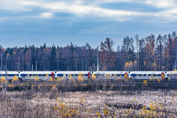 Сучасні Високошвидкісні Потяги Станцію Восени Вранці — стокове фото