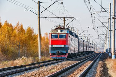 Yolcu tren istasyonuna yaklaşımlar sonbahar sabahı zaman.