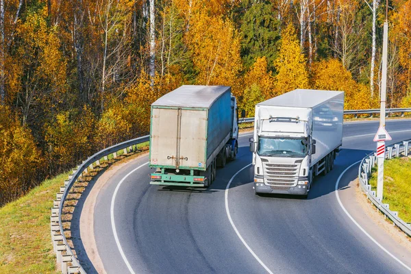 Freight Trucks Move Road Autumn Day Time — Stock Photo, Image
