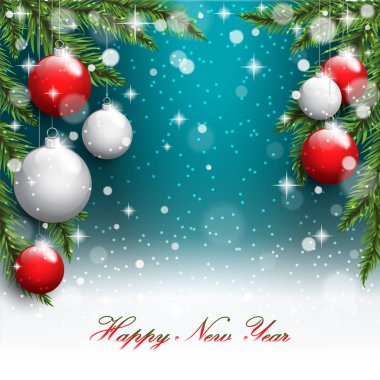 Yeni yıl ağacı dalları kartpostal arka plan üzerinde. Vektör çizim