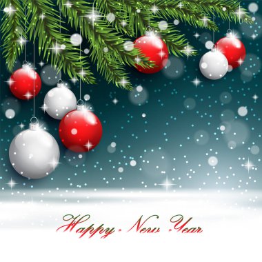 Yeni yıl ağacı dalları kartpostal arka plan üzerinde. Vektör çizim